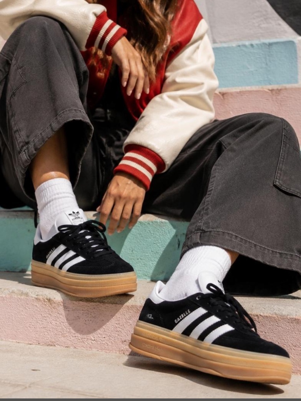 Adidas Gazelle Black & White Platform Suede Gum Sole Sneakers Size 5